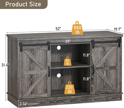 Farmhouse 55-75 Gallon Fish Tank Stand with Power Outlet, Aquarium Stand with Cabinet&Sliding Barn Door, Heavy Duty Reptile Tank Stand for 2 Fish Tank/Turtle Tank/Reptile Terrarium, Grey