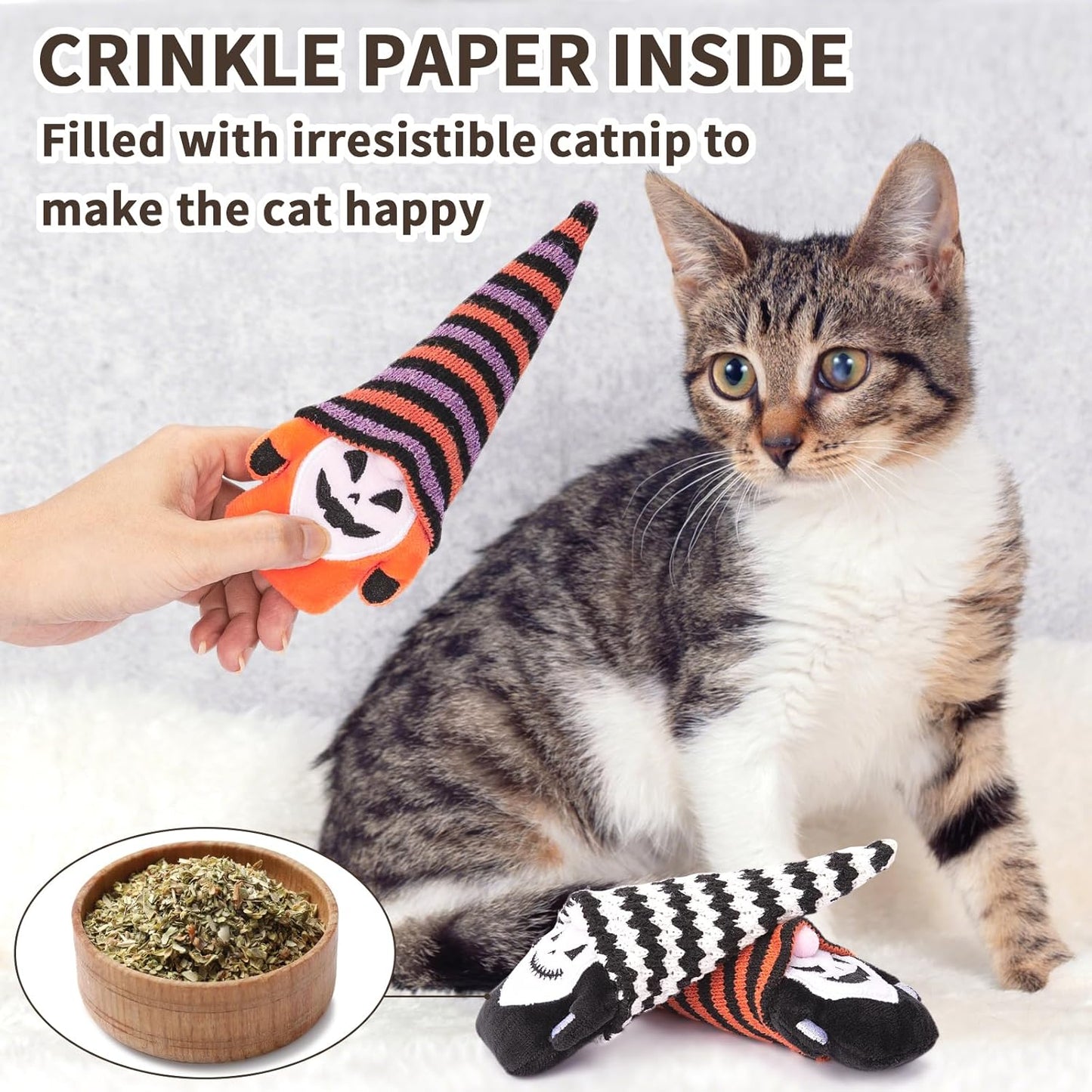 Retro Shaw Halloween Cat Toys Gnomes, 3Pcs Crinkle Sound Catnip Toys for Indoor Cats Kitten, Interactive Cat Nip Chew Kicker Kitty Toy for All Pet Breeds