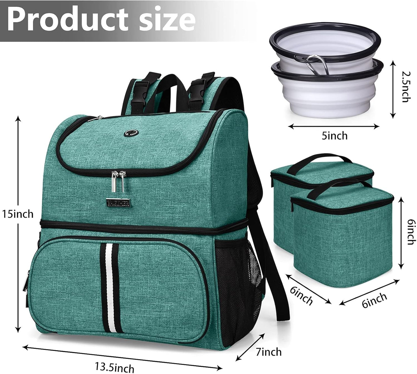 BAGLHER Pet Travel Bag, Double-Layer Pet Supplies Backpack (for All Pet Travel Supplies), Pet Travel Backpack with 2 Silicone Collapsible Bowls and 2 Food Baskets Green - Pawvie