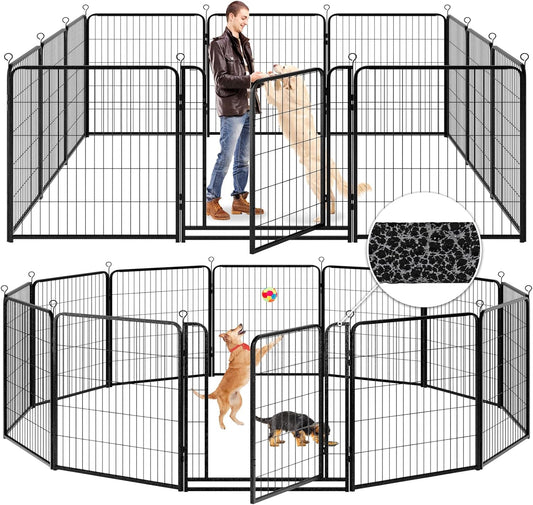 Dog Playpen Outdoor Extra Wide 12 Panels Heavy Duty Anti-Rust Coating-Strengthened Dog Fence 40" Height with Doors Portable for RV Camping Yard, Total 32FT, 79 Sq.ft, Snowy Black