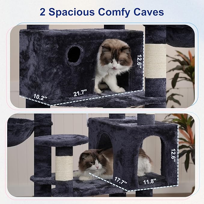 Tall Cat Tree, Large Cat Tower for Adult Cats, 80.7'' (205cm) Heavy-Duty Cat Tree House for Indoor Cats 20 lbs+ with Scratching Posts, 2 Top Perches/Condos, Hammcok, Smoky Gray GCT034G