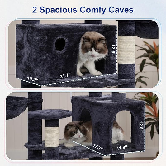 Tall Cat Tree, Large Cat Tower for Adult Cats, 80.7'' (205cm) Heavy-Duty Cat Tree House for Indoor Cats 20 lbs+ with Scratching Posts, 2 Top Perches/Condos, Hammcok, Smoky Gray GCT034G