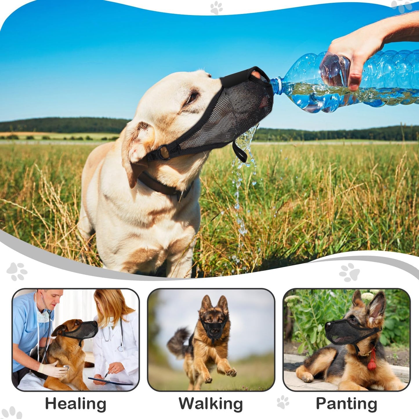 Dog Muzzle, Soft Air Mesh Muzzle for Small Medium Large Dogs Anti Biting Barking Chewing Scavenging, Breathable Adjustable Loop Pets Muzzle with Front Opening Design Allows Panting Drinking (Black,L)