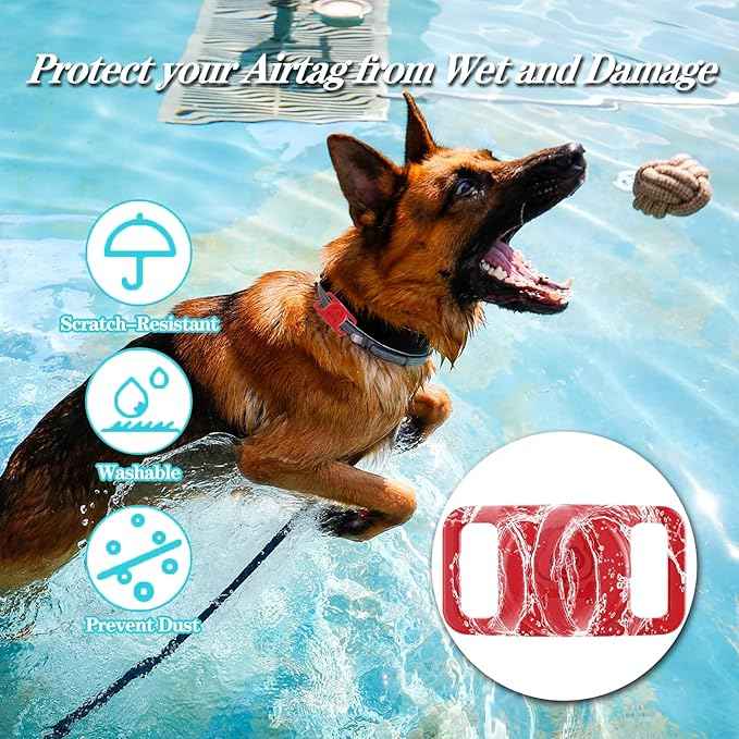 2 Pack Waterproof AirTag Dog Collar Holder Compatible with Apple AirTag, Silicone Hidden Loop Holder for Airtag Tracker, Anti-Lost Dog Collar Air Tag Accessories(Red-Orange)