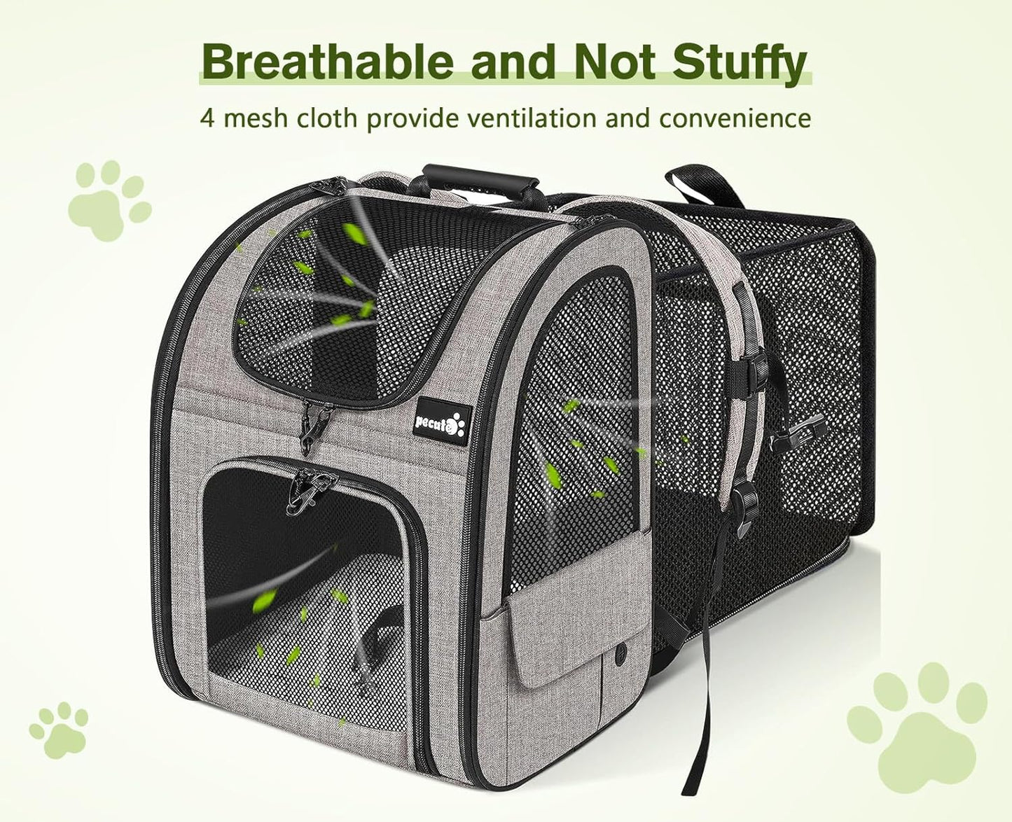 Pecute Pet Carrier Backpack, Large Cat Carrier Backpack, Expandable Cat Backpack with Breathable Mesh for Medium Large Cats, and Small Dogs, Dog Backpack Carrier for Travel Hiking Khaki - Pawvie