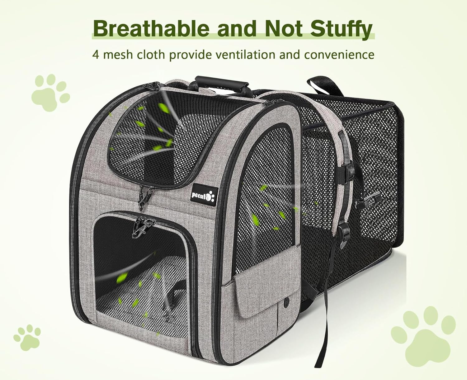 Pecute Pet Carrier Backpack, Large Cat Carrier Backpack, Expandable Cat Backpack with Breathable Mesh for Medium Large Cats, and Small Dogs, Dog Backpack Carrier for Travel Hiking Khaki - Pawvie