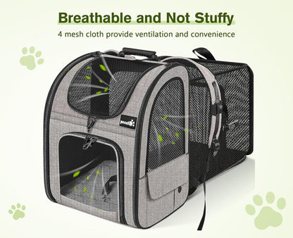 Pecute Pet Carrier Backpack, Large Cat Carrier Backpack, Expandable Cat Backpack with Breathable Mesh for Medium Large Cats, and Small Dogs, Dog Backpack Carrier for Travel Hiking Khaki - Pawvie