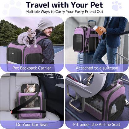 Pawtners Cat Carrier Backpacks Expandable Cat Backpack with Breathable Mesh, Pet Carrier Backpack for Cats Small Dogs Puppies Up to 18 Lbs, Dog Carrier Backpack for Travel Hiking Camping Outdoor - Pawvie