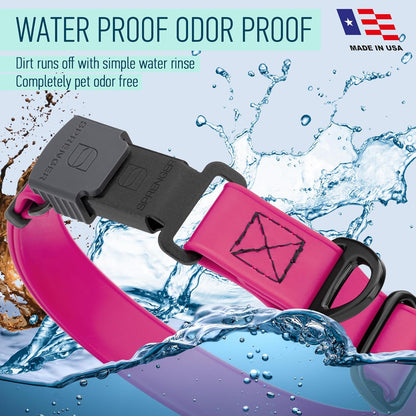 Dogline Biothane Waterproof Dog Collar with Herm Sprenger Black Stainless Steel Quick Release Buckle – Heavy Duty Tactical Durable Collar for Dogs – Comfortable and Safe Pet Collar W1 L15-25 Magenta
