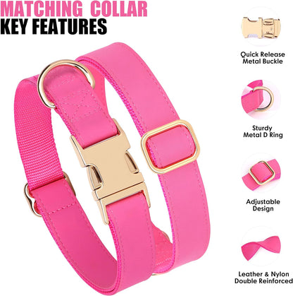 PET ARTIST Soft PU Leather Dog Collar, Bright & Stylish Hot Pink Dog Collar Girl with Quick Release Rose Metal Buckle, Nylon Padded Durable Pet Collars Adjustable for Large Dogs, Neck Fit 16-27"