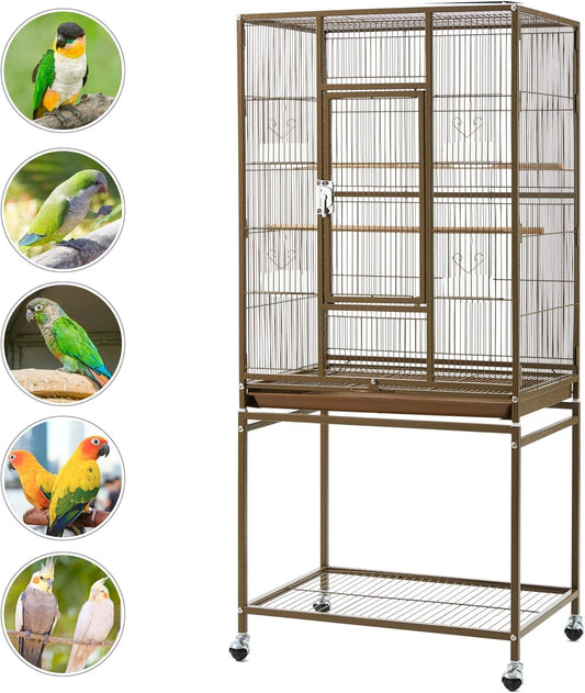 Yaheetech Wrought Iron Standing Large Parrot Parakeet Flight Bird Cage with Stand for Small Parrot Cockatiel Sun Parakeet Green Cheek Conure Lovebird Budgie Finch Canary, Palmer Green