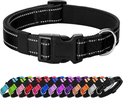 Reflective Dog Collar Padded with Soft Neoprene Breathable Quick Release Basic Dog Collars for Puppy Small Dogs Girl Boy Black