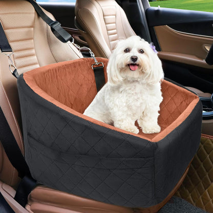 Dog Car Seat for Small Medium Dogs,Detachable Washable Dog Booster Seat Under 30lbs, Pet Car Seats Travel Bed with Storage Pockets and Safety Belt(Black/Z) - Pawvie