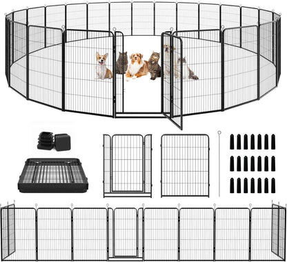 Dog Playpen Outdoor Extra Wide 24 Panels Heavy Duty Dog Fence 47" Height Anti-Rust with Doors Portable for RV Camping Yard, Total 63FT, 316 Sq.ft, Snowy Black
