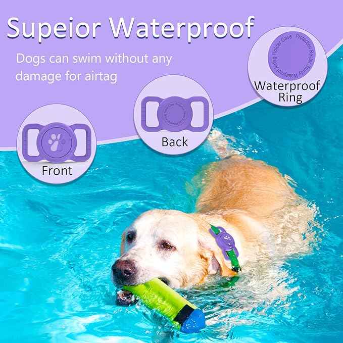 SANKALA Airtag Dog Collar Holder, [1 Pack] Waterproof Dog Airtag Holder, Silicone Full Body Covered Anti-Lost Protective Apple Air Tag Holder for Pet Collar - Fits All Width Collars, Dark Purple