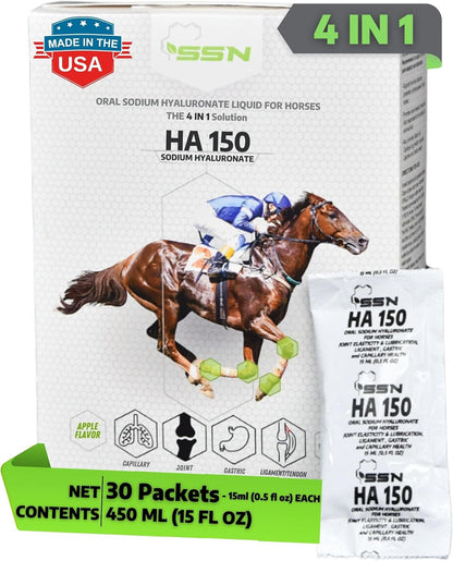 SSN HA 150 - 4 In 1 Horse Supplement - 30 Servings - Equine Joint, Gastric, Ligament/Tendon, Lung Capillary Health - Glucosamine Alternative - (30 Pack, 150mg Sodium Hyaluronate per Serving)
