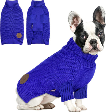 cyeollo Dog Sweater Pullover Turtleneck for Dogs, Classic Knitwear Fall Winter Cold Weather Doggie Clothes Warm Pet Apparel Small Medium Large Dog Sweaters, Royal Blue M