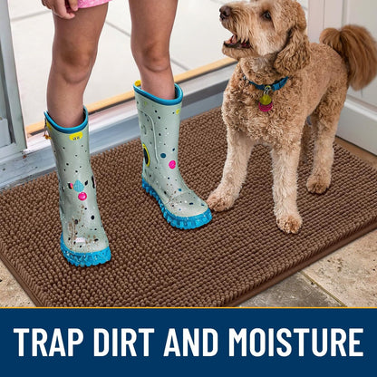 Smiry Dog Door Mat for Muddy Paws 24x16, Absorbs Moisture and Dirt Doormat, Non-Slip Washable Quick Dry Chenille Front Door Mat Indoor Entrance, Entryway Carpet for Inside Floor, Mocha