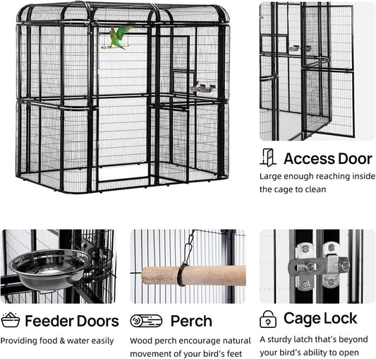 wonline Parrot Cages for Large Birds Outdoor Extra Large Bird Cage with Bird Cage and Perch, Suitable for Macaws Canaries Parrots Budgie Lovebirds (Black)