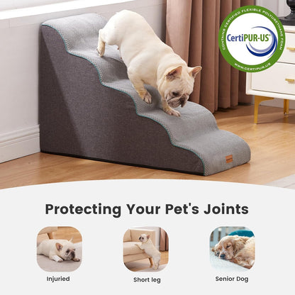 Gardner Pet Dog Stairs for Small Dogs 22.8" H, Curved 5-Step Pet Stairs, Dog Steps for High Bed, Couch (24-30 in) with Durable Non-Slip Waterproof Fabric Cover and CertiPUR-US Certified Foam