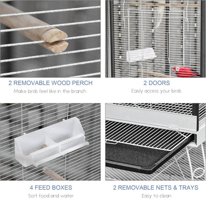 PawHut 44" Hexagon Covered Canopy Portable Aviary Flight Bird Cage With Storage