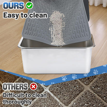 Easy Clean Silicone Cat Mat for Litter Box - 33.7" x 22" Waterproof Non-Slip Kitty Litter Trapping Mat for Protecting Floor, Less-Mess Food Water Mat for Indoor, Gray