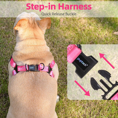 PUPTECK No Pull Dog Harness Soft Adjustable Basic Nylon Step in Puppy Vest Outdoor Walking with Leash Medium