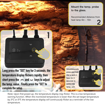 Reptile Dimming Thermostat, Heat Lamp Temperature Controller, Reptile Terrarium PID Digital Thermostat, Heating Controller for Basking Spot Heat Bulbs and Ceramic Heat Emitter