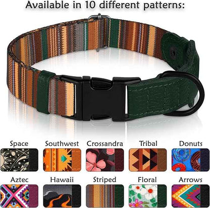 AirTag Dog Collar with Metal Buckle - Printed Nylon Soft Leather Dog Collar with Apple AirTag Holder - Secure Tracking GPS Pet Collars for Girl Boy Small Large Dogs (S, 12"-15" Neck Fit, Striped)