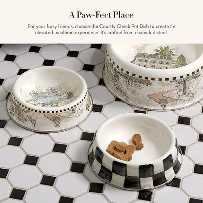 MACKENZIE-CHILDS Pet Bowl, Cute Cat and Dog Bowl for Food and Water, Black-and-White Courtly Check, Small
