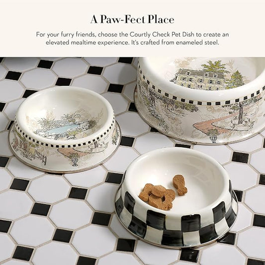 MACKENZIE-CHILDS Pet Bowl, Cute Cat and Dog Bowl for Food and Water, Black-and-White Courtly Check, Small