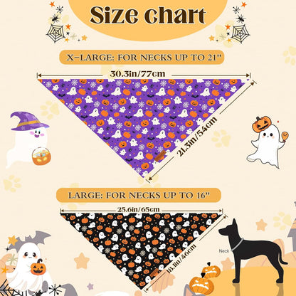 2 Pack Halloween Dog Bandanas,Leather Brand Logo, Double-Layed Soft Skin-Friendly Fabric, Autumn Scarf Accessory for Boys & Girls,Suitable for Halloween, Daily Walks & Family Outings