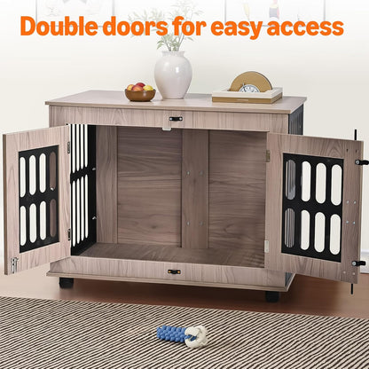 Amazon Basics Heavy Duty Dog Crate Furniture for Small to Medium Dogs, Wooden Decorative Dog Kennel Cage Indoor with Safety Lock, 38.5" L x 26.8" W x 25.6" H