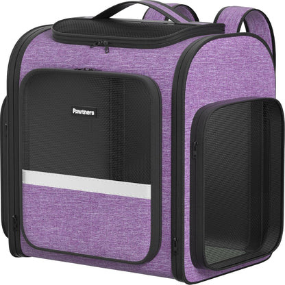 Pawtners Dog Carrier Backpacks Large Cat Backpack with Anti-Scratch Mesh, Foldable Designed Pet Backpack Carrier for Kitten Small Dogs & Large Cats Up to 18 Lbs, Dog Carrier for Travel Outdoor - Pawvie