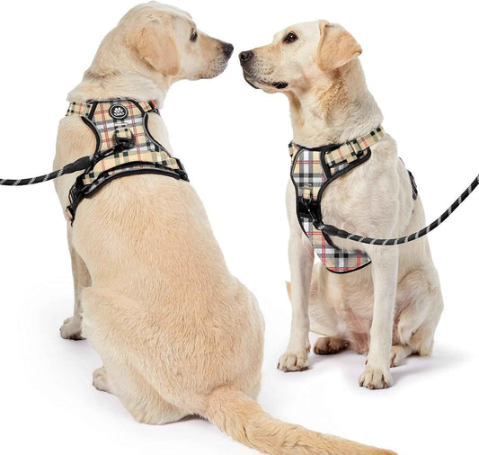NESTROAD No Pull Dog Harness with Leash, Reflective No Choke Pet Vest Harness,Adjustable Soft Padded Dog Harness with Easy Control Handle for Medium Dogs(Checkered Beige,Medium)