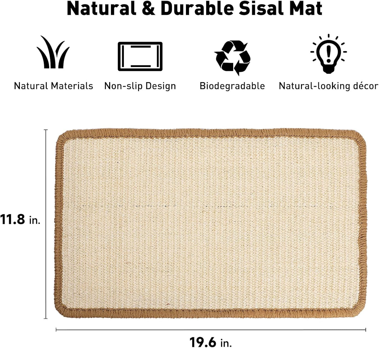 FUKUMARU Cat Scratcher Mat, 19.6 X 11.8 Inch Natural Sisal Cat Scratch Mats, Horizontal Cat Floor Scratching Pad Rug, Protect Carpets and Sofas - Beige