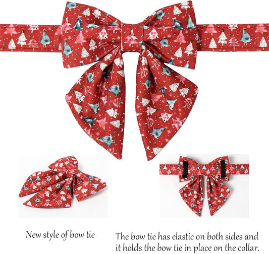 Lionet Paws Christmas Dog Collar with Sailor Bow, Cute Christmas Tree Red Dog Collar Bow Tie for X-Large Dogs, Neck 16-26 inches