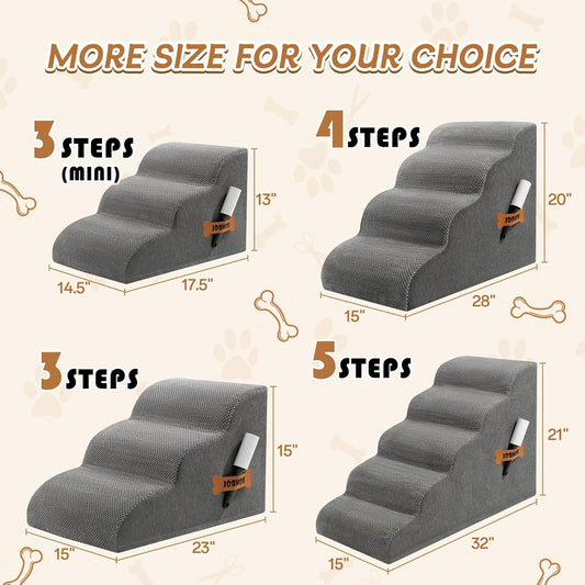 Romrol Dog Stairs Ramp for Beds Couches, 15.7” H 33D Extra Wide Pet Steps with Durable Non-Slip Waterproof Fabric Cover, Dog Slope Stairs for Small Dogs and Cats or Pets Friendly, 3-Tiers, Grey - Pawvie