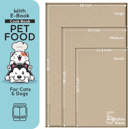 Dog Food Mat - 24x15 Raised Edges Dogs Mat for Food and Water Prevent Spill, Waterproof Cat Food Mats Protect Floors, Easy Clean Dog Bowl Mats for Food and Water, Silicone Pet Feeding Placemats Beige