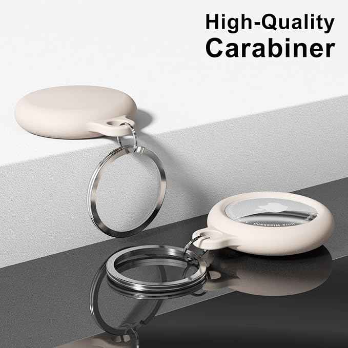 oakxco Beige Airtag Keychain Silicone, Airtag Holder with Key Ring, Air Tag Cover Cute Accessories for Kids, Luggage, Car Dog Collar, Car, Compatible with Apple Airtag Case Waterproof, Cream Stone