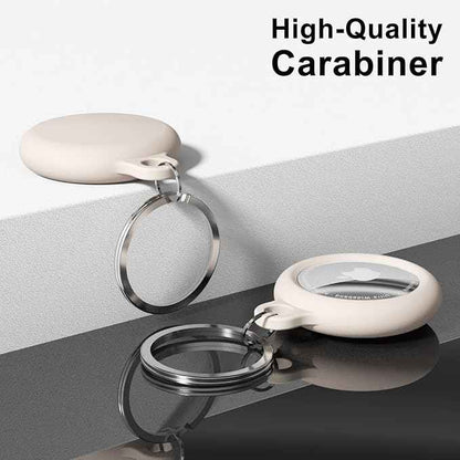 oakxco Beige Airtag Keychain Silicone, Airtag Holder with Key Ring, Air Tag Cover Cute Accessories for Kids, Luggage, Car Dog Collar, Car, Compatible with Apple Airtag Case Waterproof, Cream Stone
