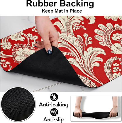 Red White Paisley Dog Food Mat-Absorbent Pet Feeding Mat for Food and Water Bowl, Quick Dry Dog Placemat with Rubber Backing-No Stains Pet Supplies for Messy Drinkers 16"x24"