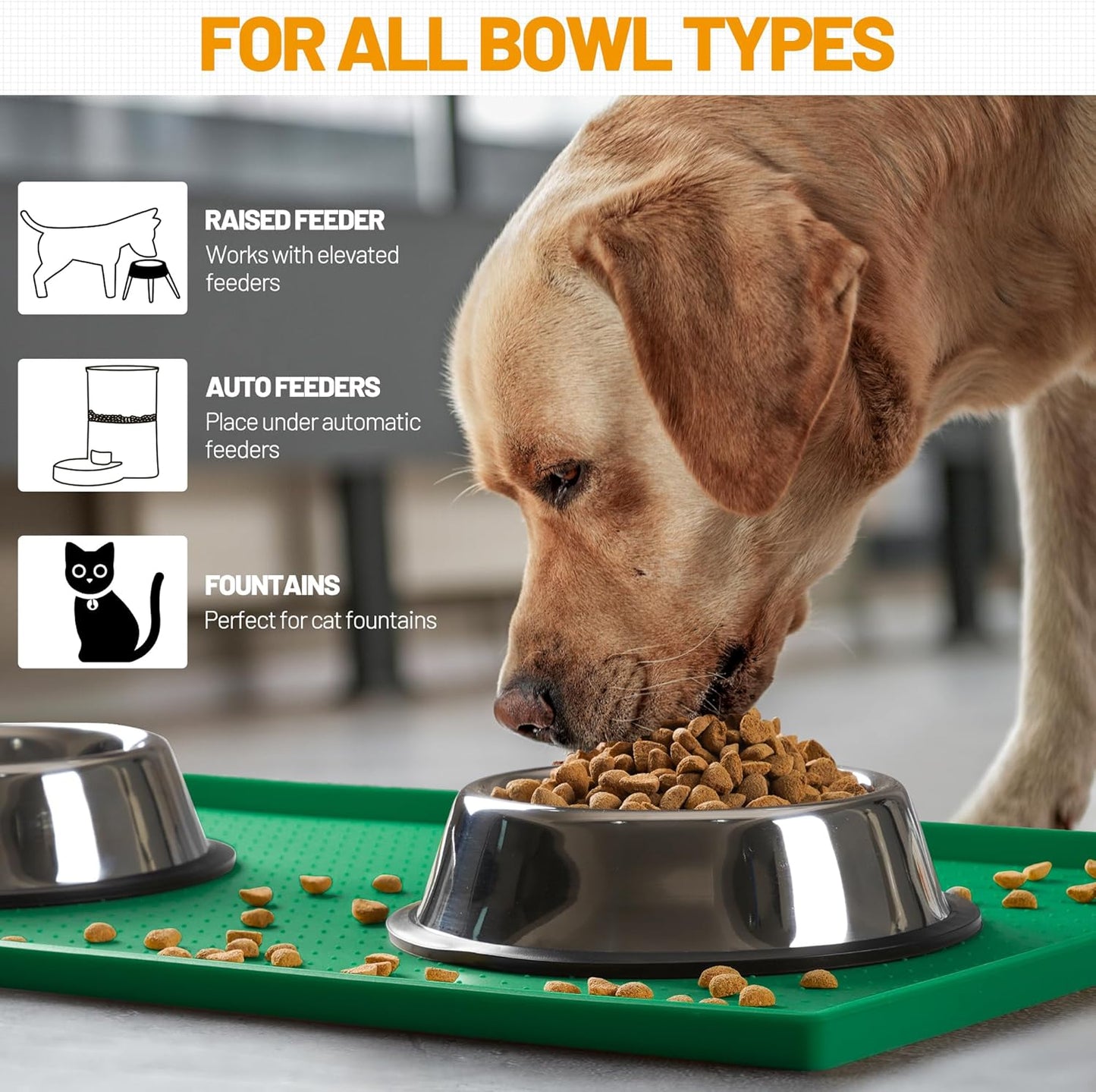 Hubulk Dog Feeding Mat,100% Waterproof Food Grade Silicone Pet Food and Water Bowl Placemat,Dishwasher, High Raised Edge to Prevent Spills,Nonslip Tray to Stop Messes on Floor(19"x12"x0.5",Hunter
