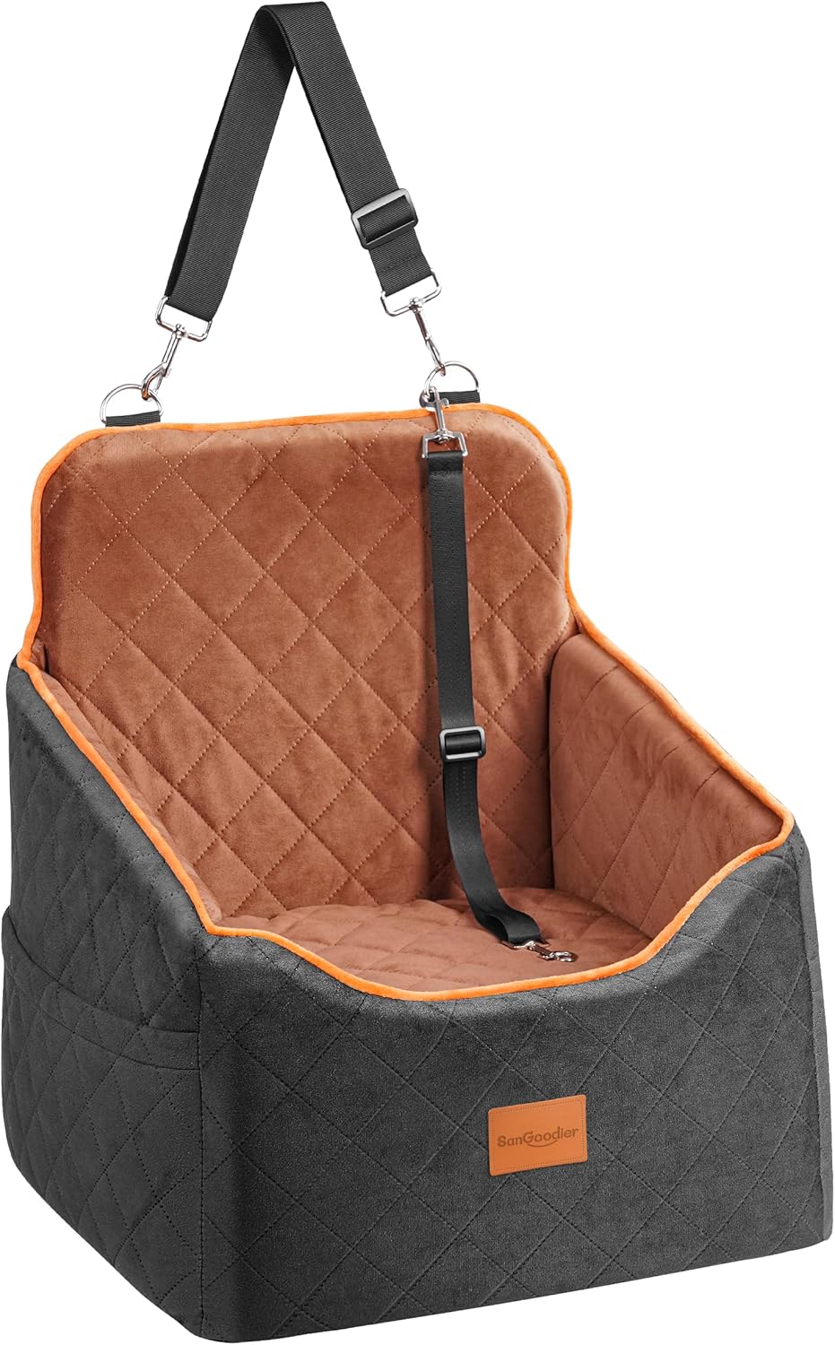 Dog Car Seat for Small Dogs - Puppy Car Seat with Safety Strap & Waterproof Padding, Portable Pet Carrier for Cars, Trucks & SUVs, Comfortable Elevated Bed for Pets Up to 35lbs (Black/Coffee) - Pawvie