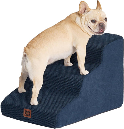 EHEYCIGA Curved Dog Stairs Ramp for Small Dogs 15.7" H, 3-Step Dog Steps for Couch Sofa and Chair, Pet Stairs for Cats, Non-Slip Balanced Pet Steps Indoor, Navy