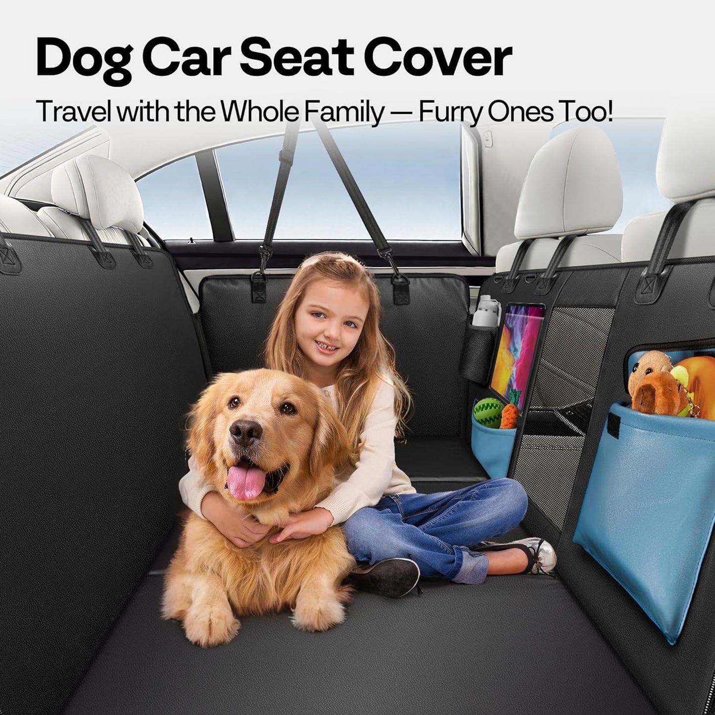 Dog Car Seat Cover for Back Seat 53", Upgraded PU Leather Back Seat Extender with Hard Bottom Holds 400LBS, Waterproof Anti-Scratch, Backseat Cover for Dogs in Car, SUV & Small Truck - Pawvie