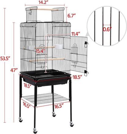 Yaheetech Open Top Rolling Parrot Bird Cage for Cockatiel Sun Parakeet Green Cheek Conure Mid-Sized Parrot Cage with Detachable Stand