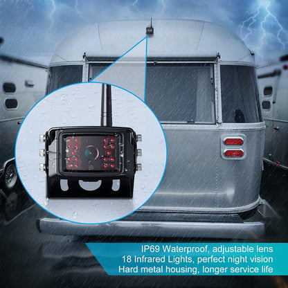 Fookoo HD 1080P 10" Wireless Backup Camera, 10-inch Dual/Quad Split Monitor, Supports 4 Cameras, IP69 Waterproof Rear View Camera Parking Lines, Recording w/ 32GB SD Card for RV/Trailer/Truck (DW101)