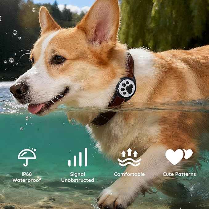 for Airtag Dog Collar Holder, Dog Airtag Holder Waterproof, Lightweight & Soft Silicone Air Tag Case for Pet Collars, Works with Multiple Tracker Tag Products (Black+Black, 2 Pack)