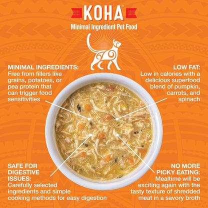 KOHA Pure Shreds Chicken Entrée for Cats, High Protein Wet Cat Food, 2.8oz Cans (Pack of 24)